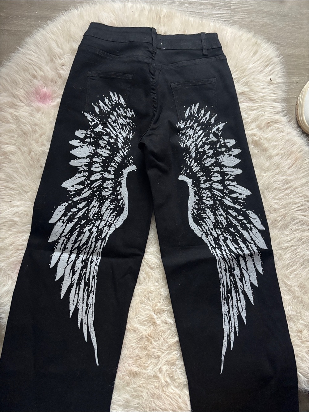 Women’s Black Jeans with White Wing Print